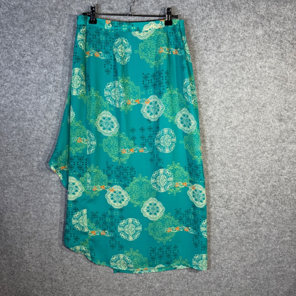 Worthington Teal Mandala Print Asymmetrical‎ Hem Midi Skirt Women's Size 4 - Picture 3 of 8